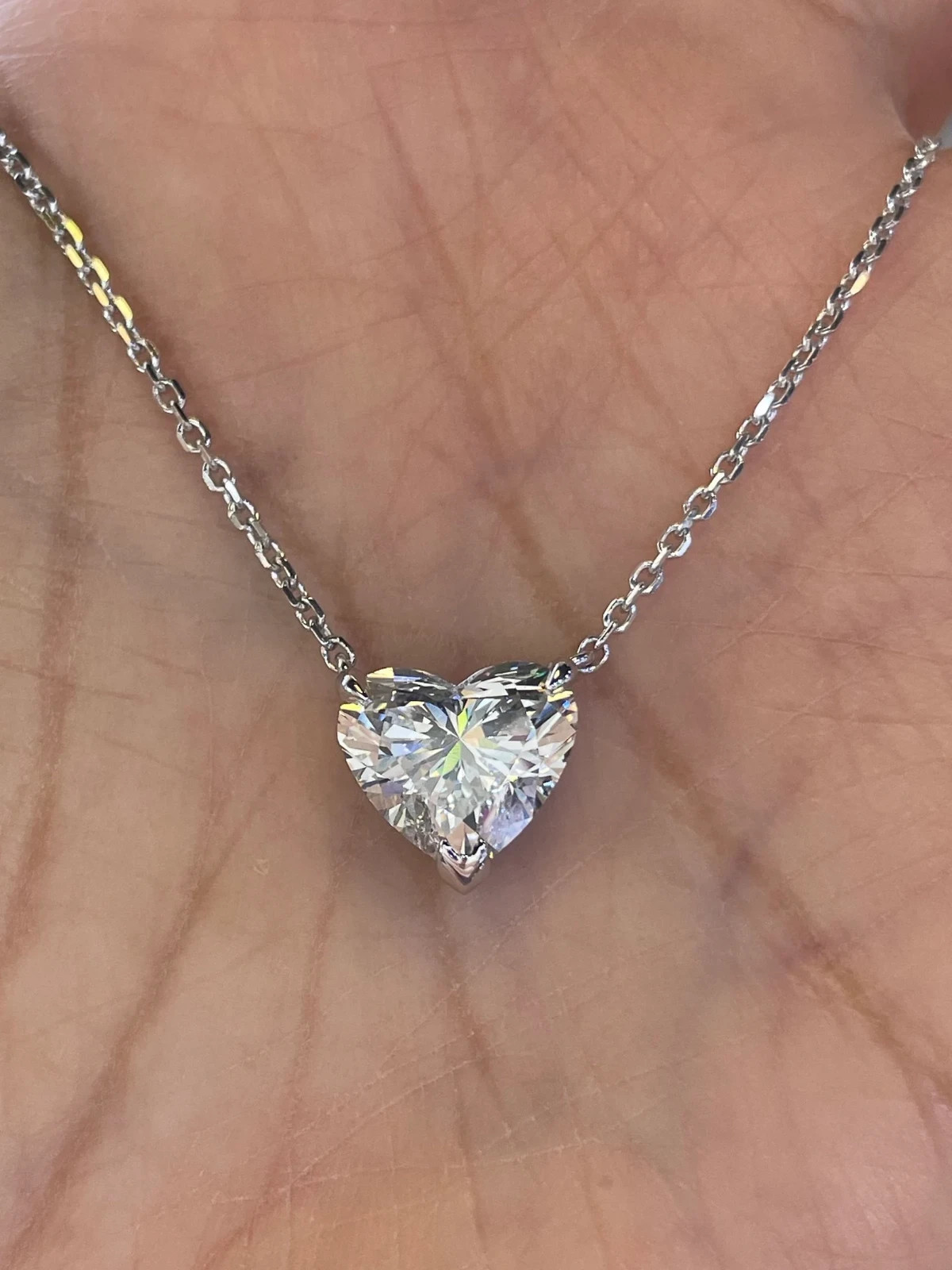 1.26 Ct Heart EF VS Solitaire Lab Grown Diamond Heart Necklace in 14k White Gold