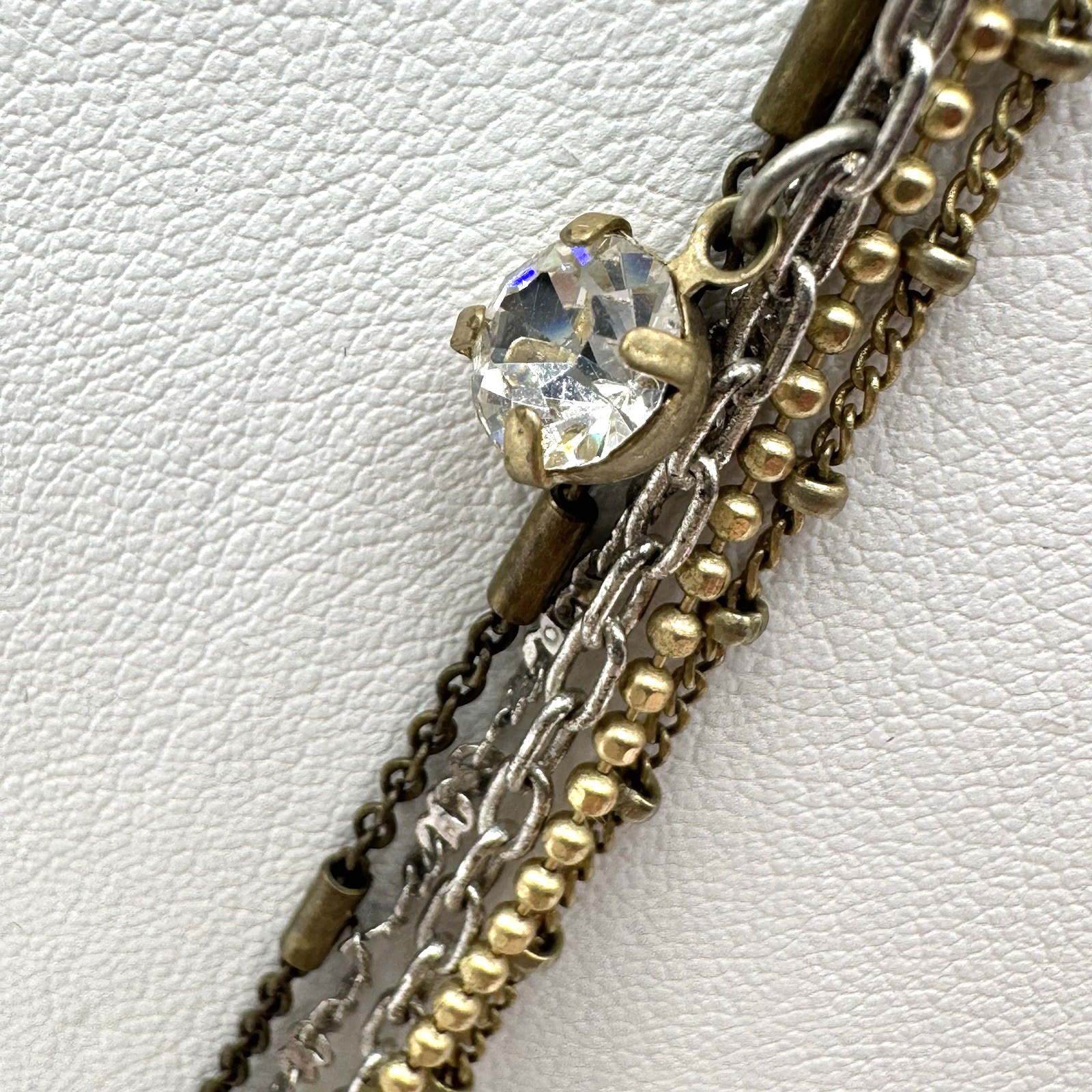 Ann Taylor Loft Necklace Multi Chain Gold Silver Tone Glass Faceted Rhinestones
