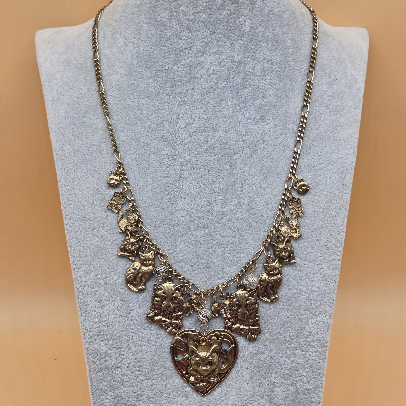 Cats Charms Pendant Style Heart Ribbon Flower Chain Necklace