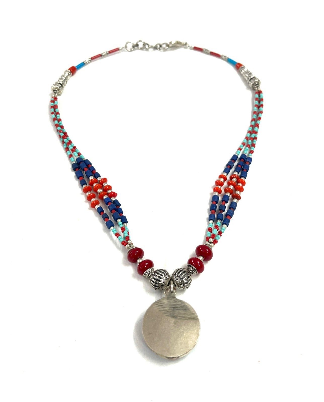 Antique Lapis Lazuli Coral Gemstone Tibetan Necklace Jewelry, 17 Inch Adjust