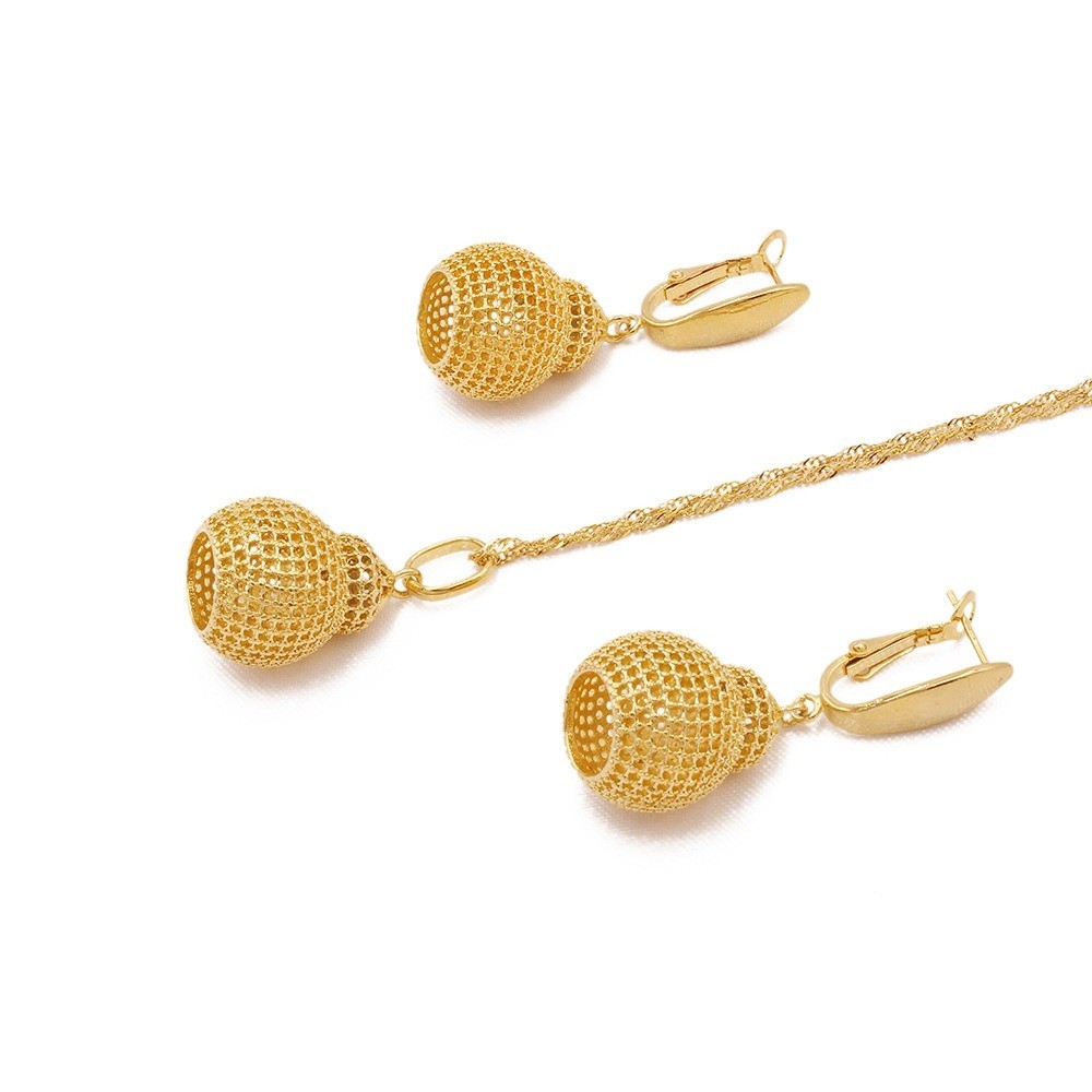 Gold Mesh Ball Pendant Necklace & Earrings Set – Filigree Hollow Sphere Jewelry