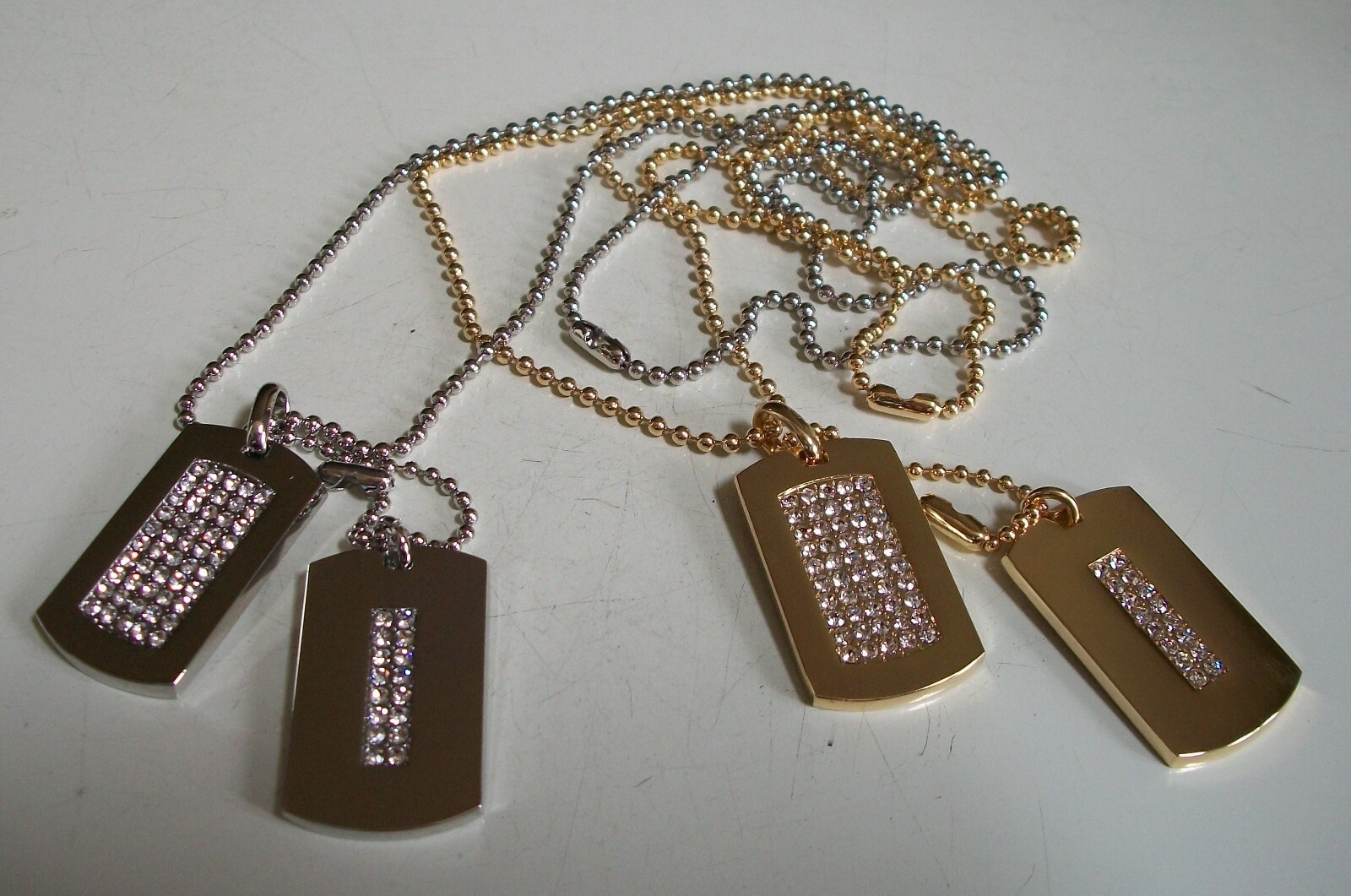 MEN’S BLING FASHION SILVER/GOLD PLATED DRESSY DOUBLE DOG TAG & CHAIN
