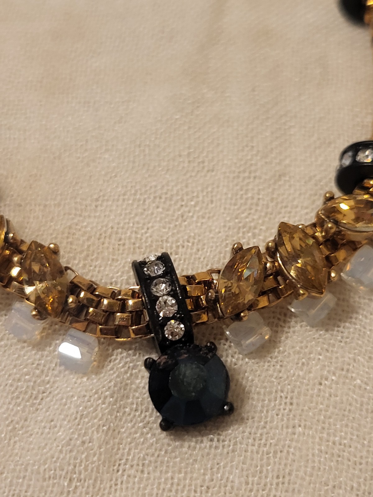 Gold Tone J.Crew Statement Necklace Black Accents Lobster