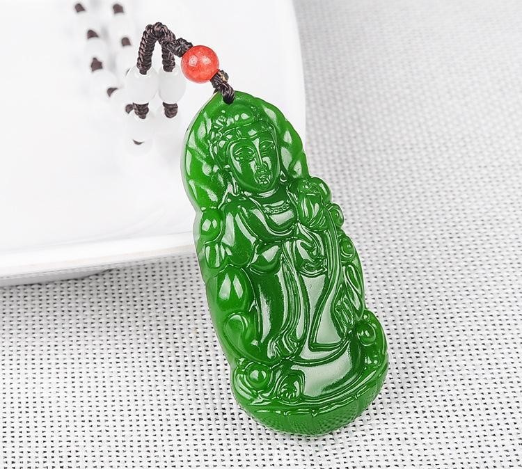 Fashion Beautiful Natural Hand-carved China Green/White Jade KWAN-YIN Pendant AA