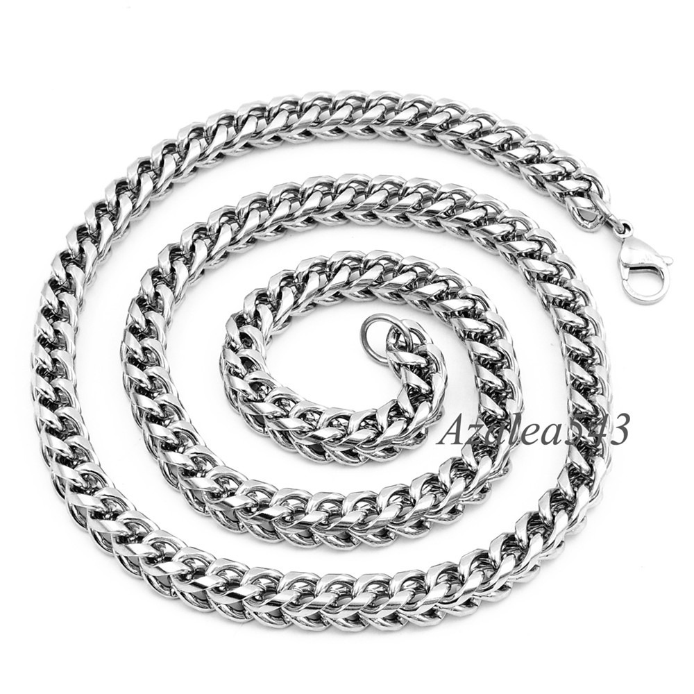Square Wheat Braided 3/4/5/6/8MM 18″~36″ Silver Stainless Steel Chain Necklace