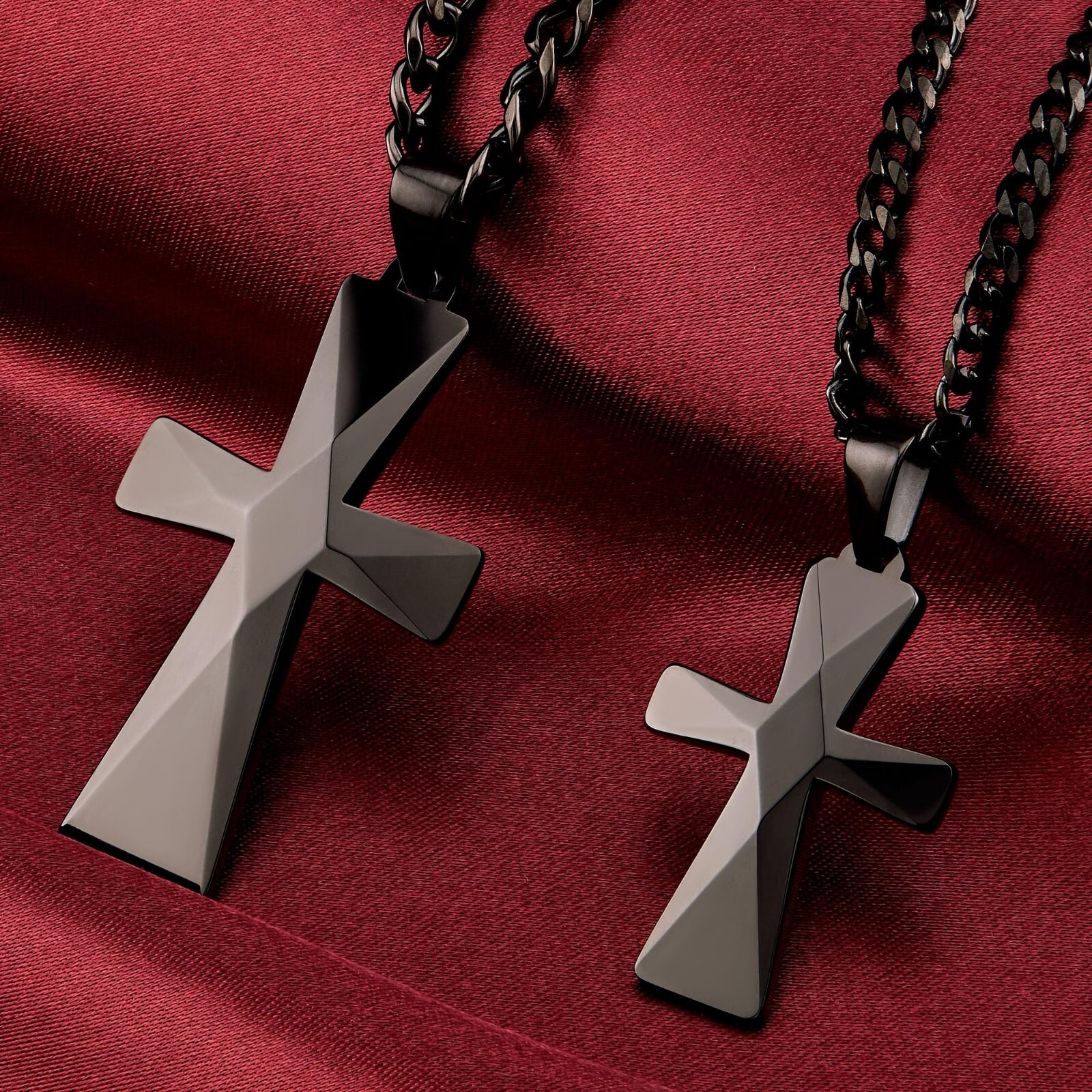 Tungsten Carbide Cross Pendants 16″-28″ Stainless Steel Cuban Chain