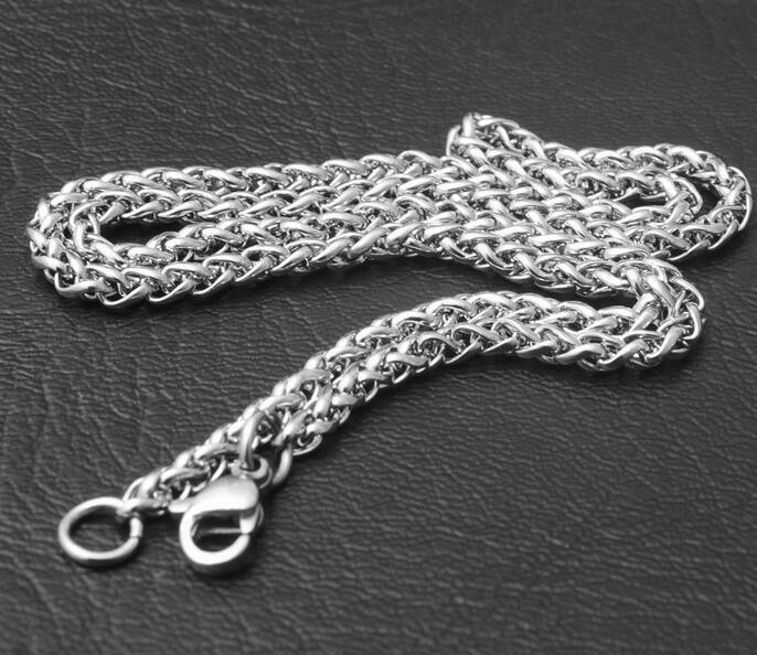 2.5/3/4/5/6MM 20-32″ MEN’s Silver Stainless Steel Wheat Braided Chain Necklace