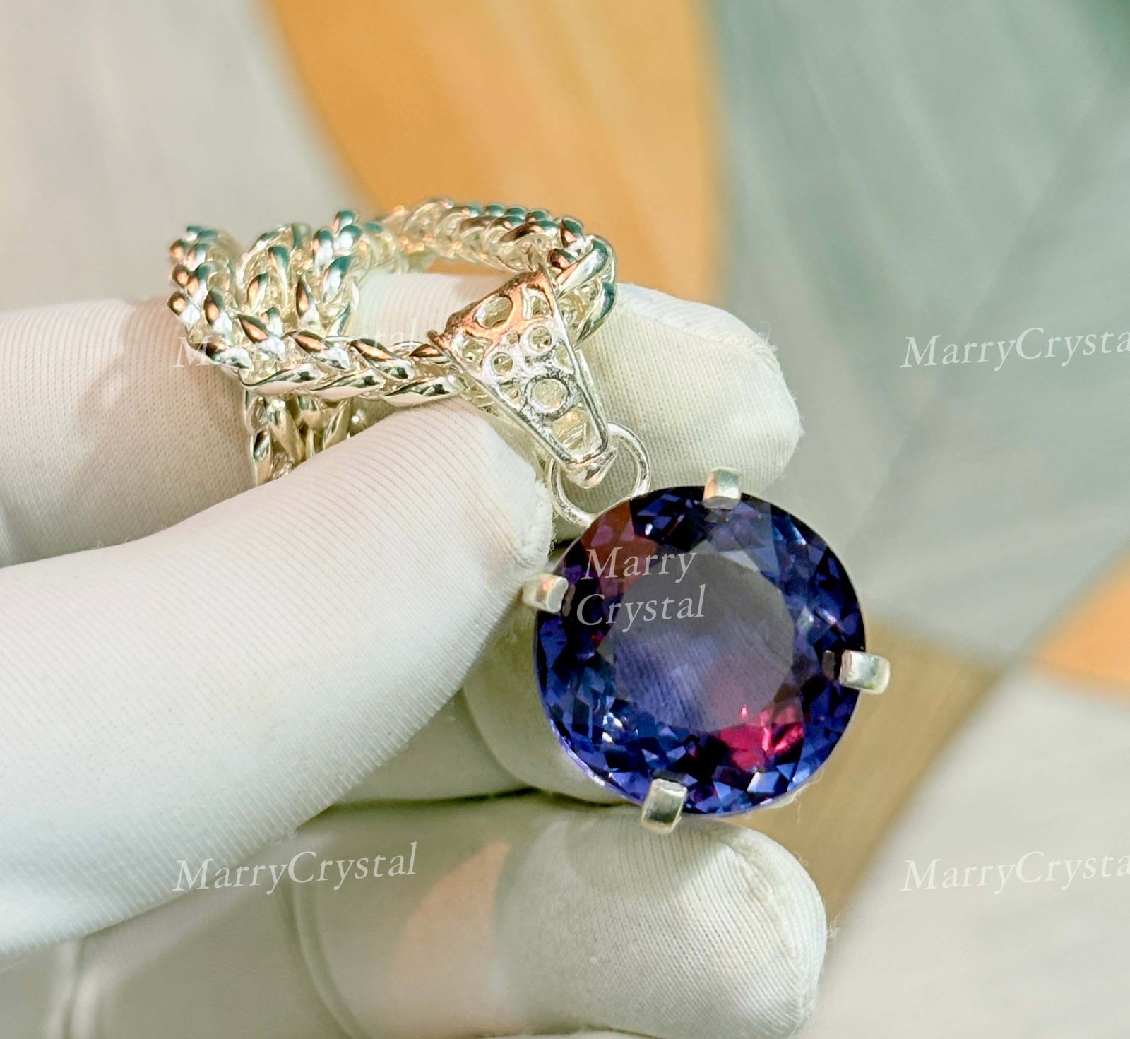 30 Ct Lab Grown Color Change Alexandrite Pendant Garman Silver Loose Gemstone