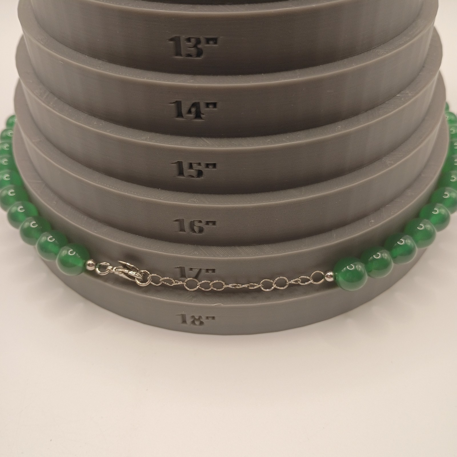 Green Agate Donut & Cubic Zirconia Halo Necklace Chinese Ping’an Kou 17″