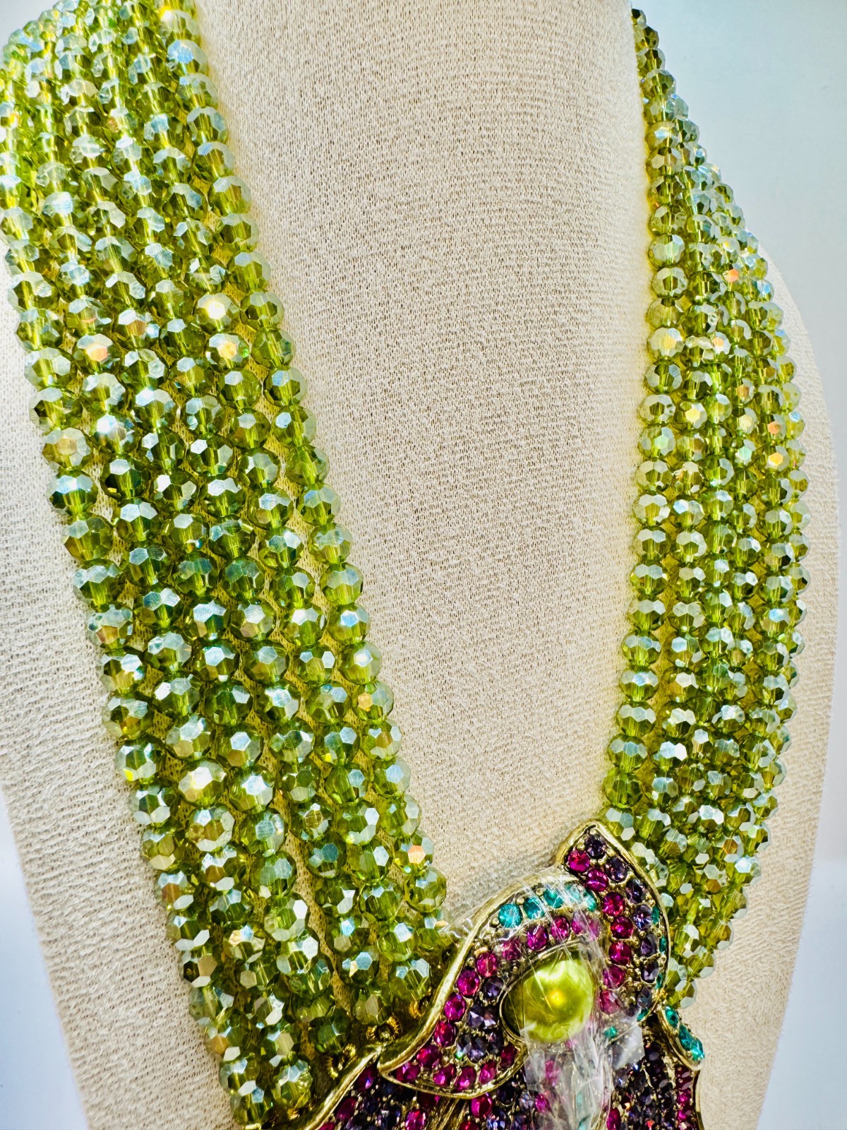 HEIDI DAUS Swarovski’s Peridot Crystal Beads Statement Necklace “Cala Lilly” NIP