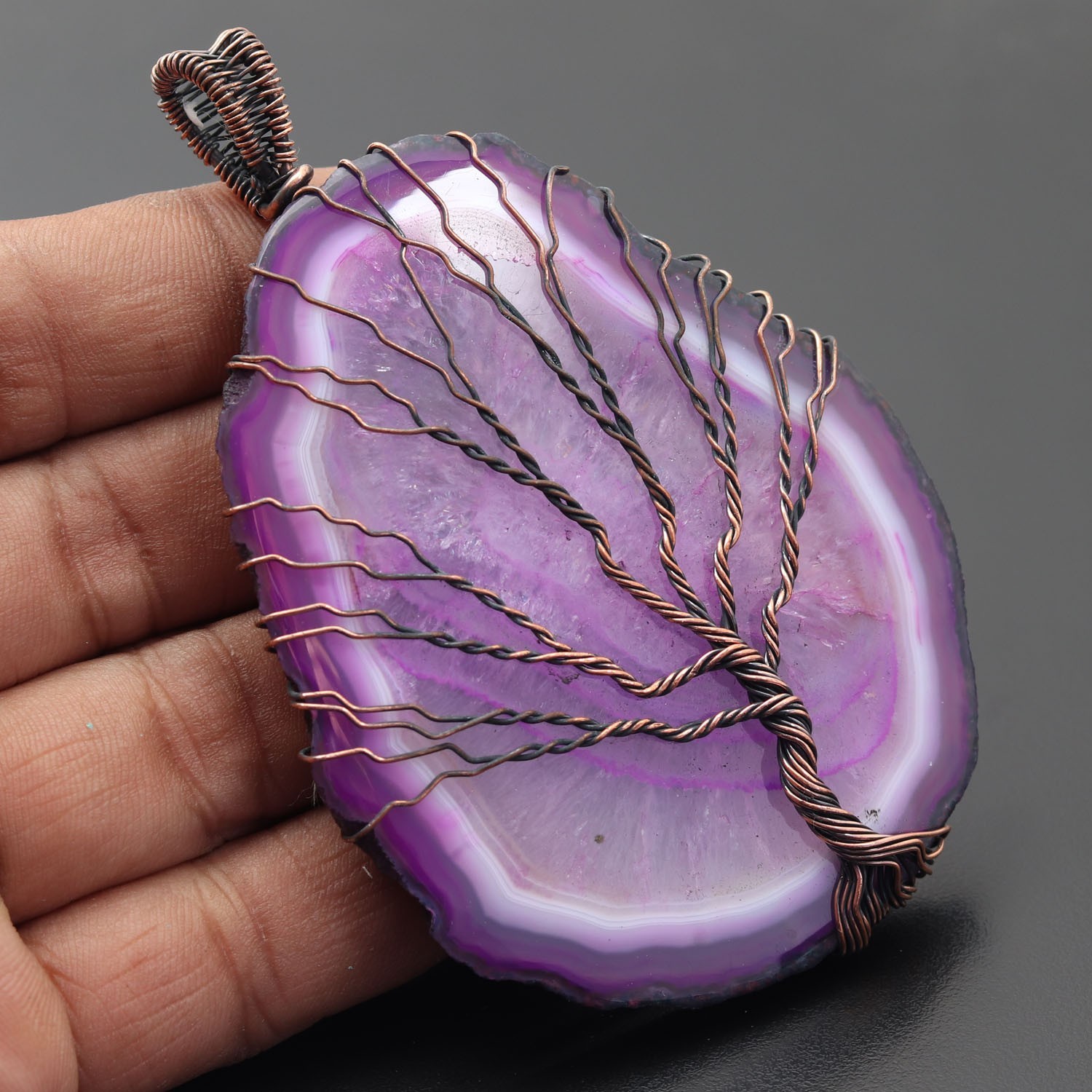 Solar Slice Gemstone Copper Wire Wrapped Handmade Pendant Jewelry Gift For Her