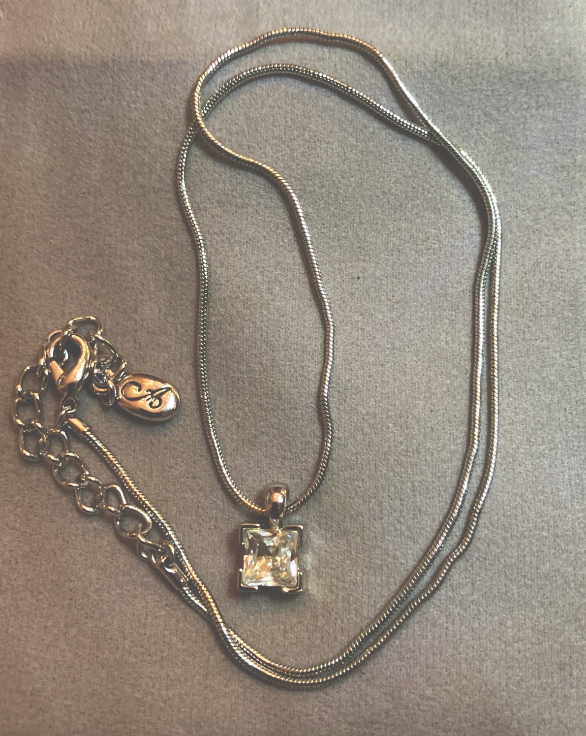 Annaleece Solitaire Pendant Crystal Square Silver Tone 18” Chain