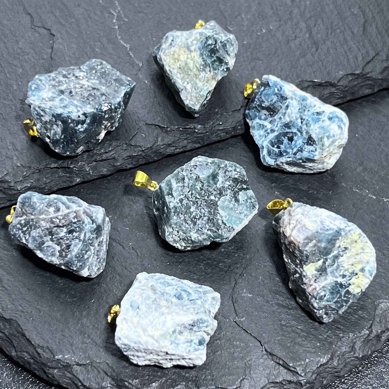 Blue Apatite Rough Raw Crystal Pendant (Gold Bail) Genuine Brazil Mineral