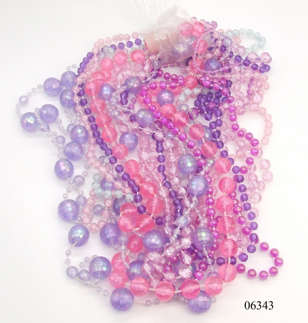 Lot 11 Pink Blue Purple Clear Sparkle Plastic Fixed Bead Necklaces Lengths Vary
