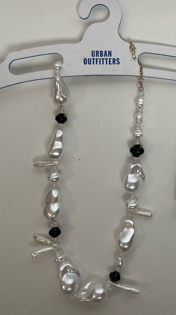 Urban Outfitters Faux Pearl Beaded Necklace And Black Sheer Band Choker NEW