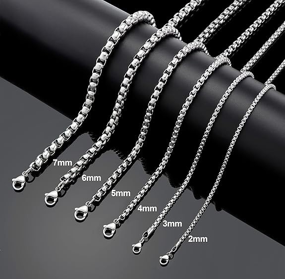 Square Rolo Chain Necklace Stainless Steel Round Box Necklace for Men Women/2mm-
