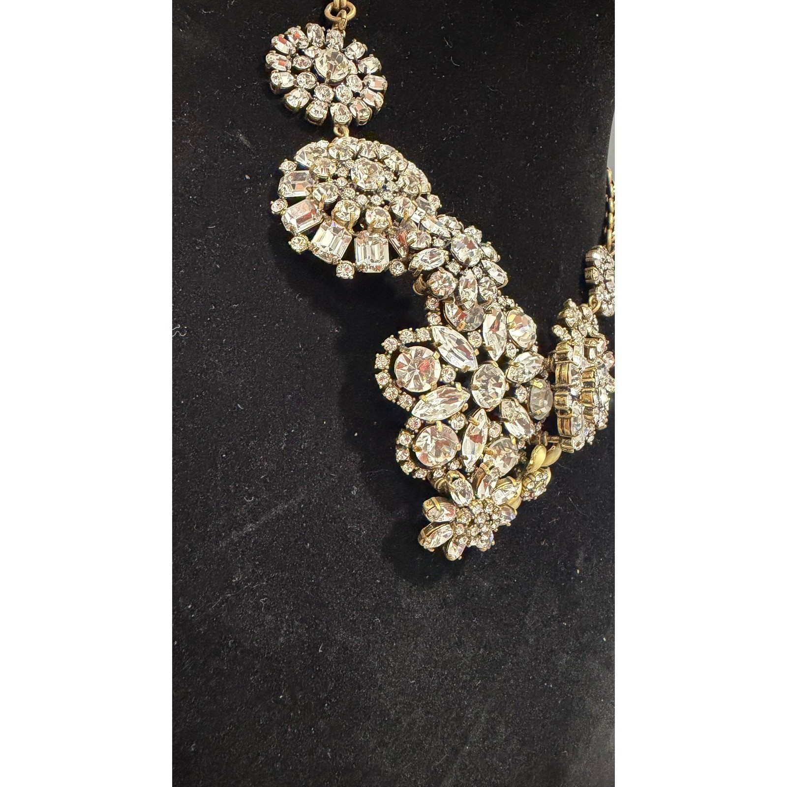 J.Crew Crystal Floral Statement Necklace Gold Tone Rhinestone Bib Wedding