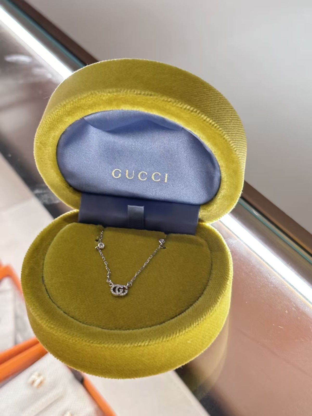 Authentic GUCCI Necklace Double G 18K White Gold Chain Jewelry Italy