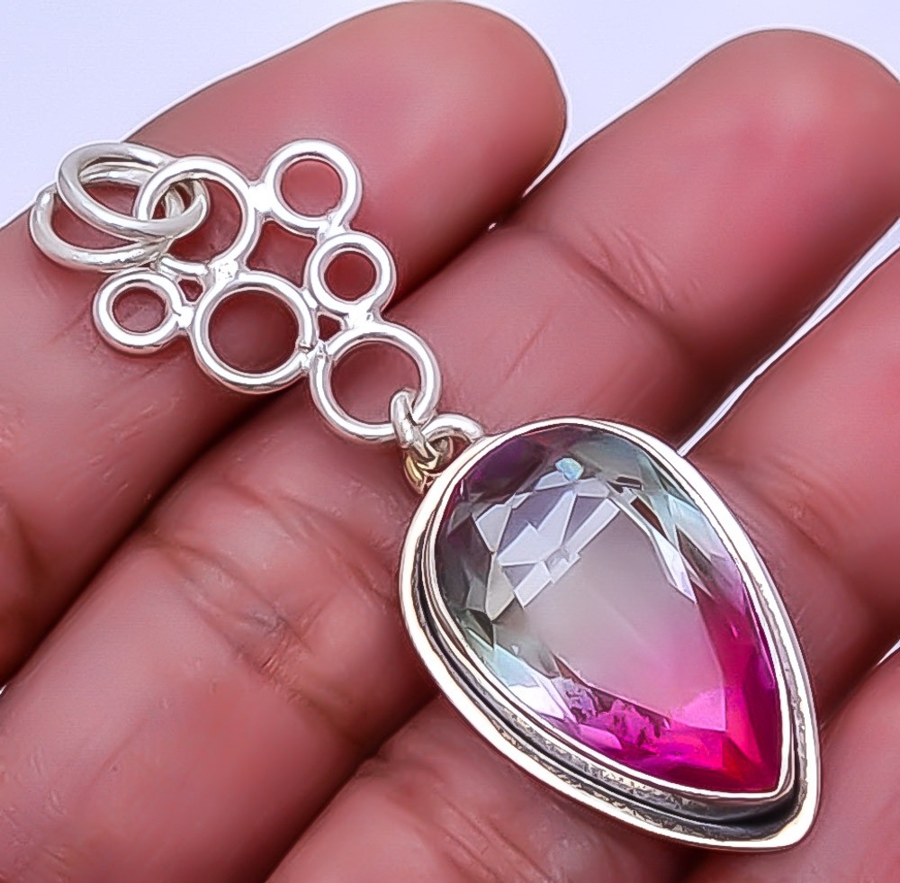 Bi Color Tourmaline 925 Sterling Silver Pendant 2.15″ A71