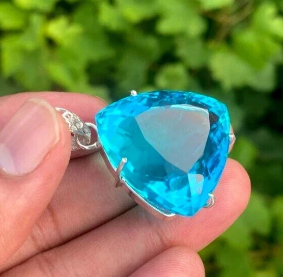 85 CT+ Flawless Aqua Blue Aquamarine Pendant Solid 925 Sterling Silver Plated