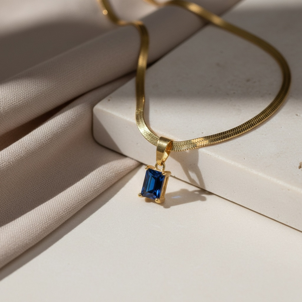 18K Gold-Plated Snake Chain Emerald CZ Pendent Dainty Layered Necklace Women