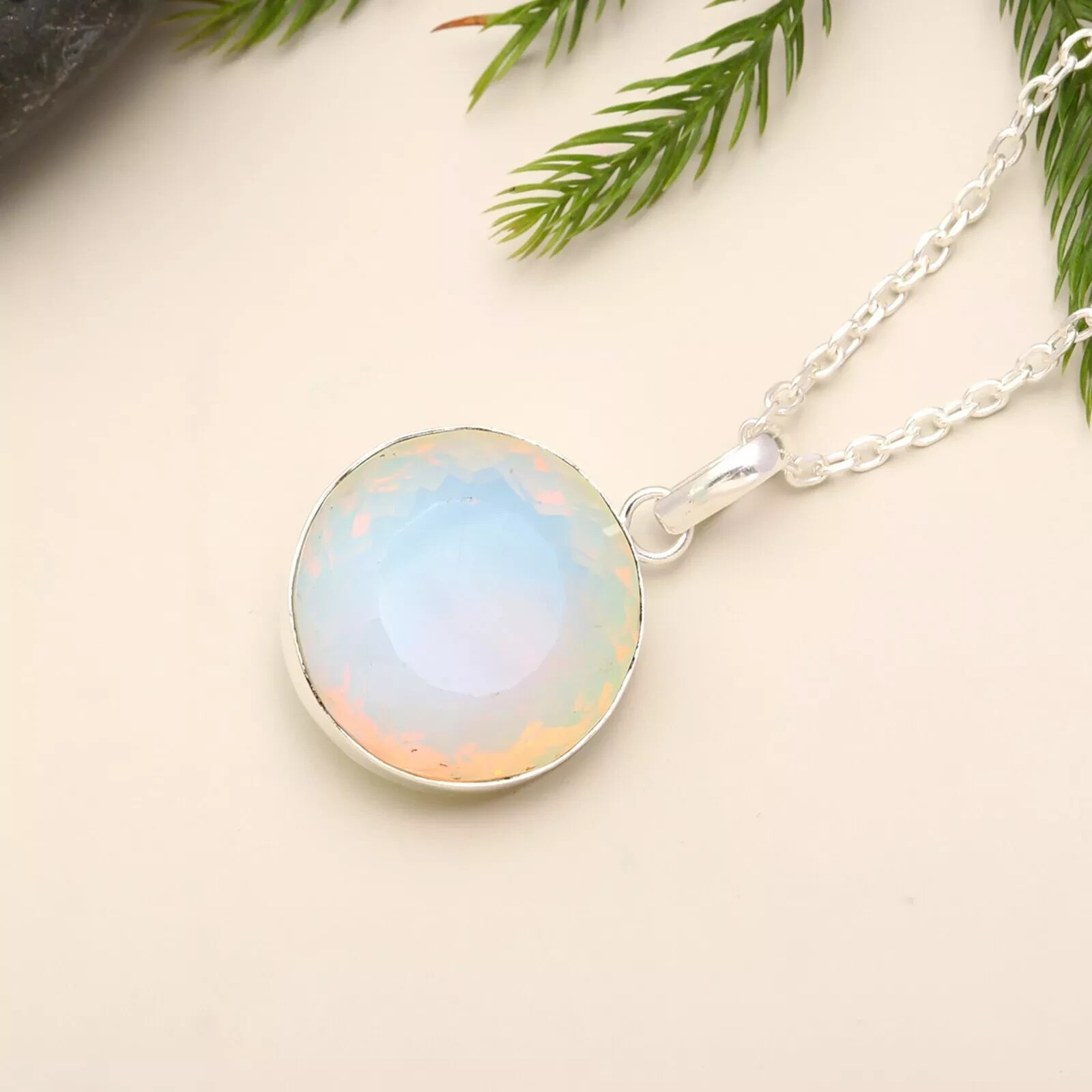 Natural Bi-color Welo opal Round Cut 925 solid silver pendant 69.00 ct