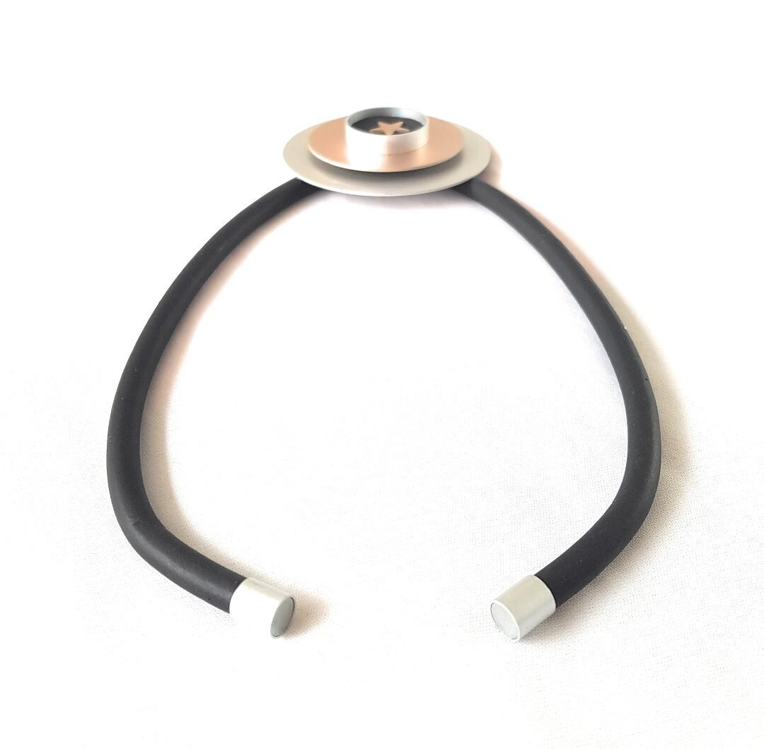 Contemporary Necklace Rubber & Magnetic closure Oversized Aluminium Shape
