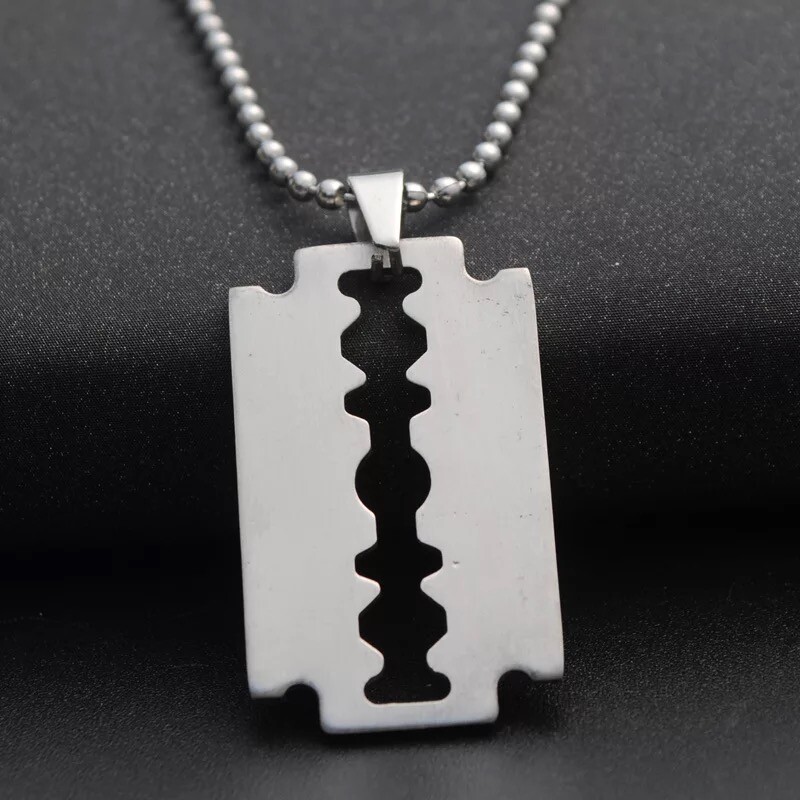 Stainless Steel Plain Silver Razor Blade Pendant Necklace Mens & Womens 18″- 30″