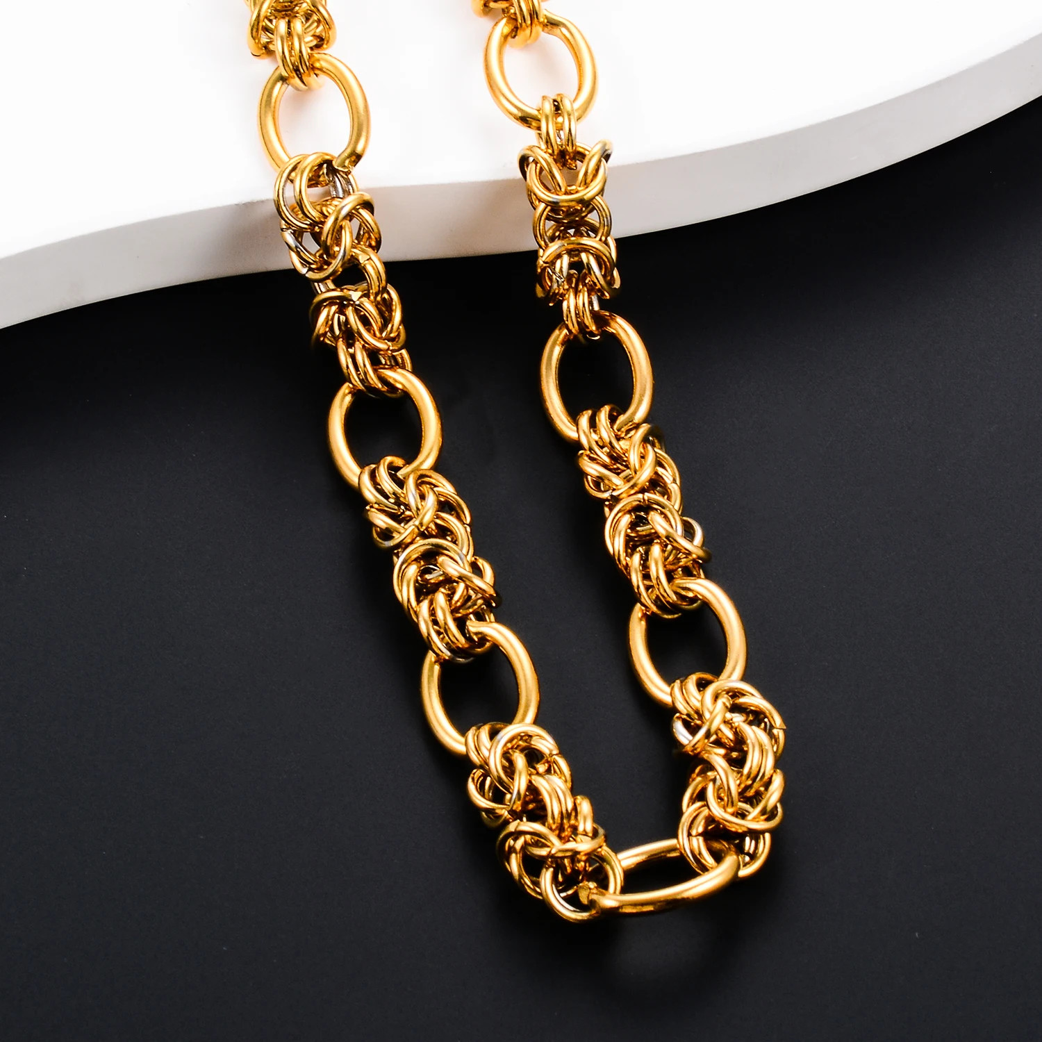 Knot Link Chain Necklace Stainless Steel Bold Thick Statement Women Jewelry