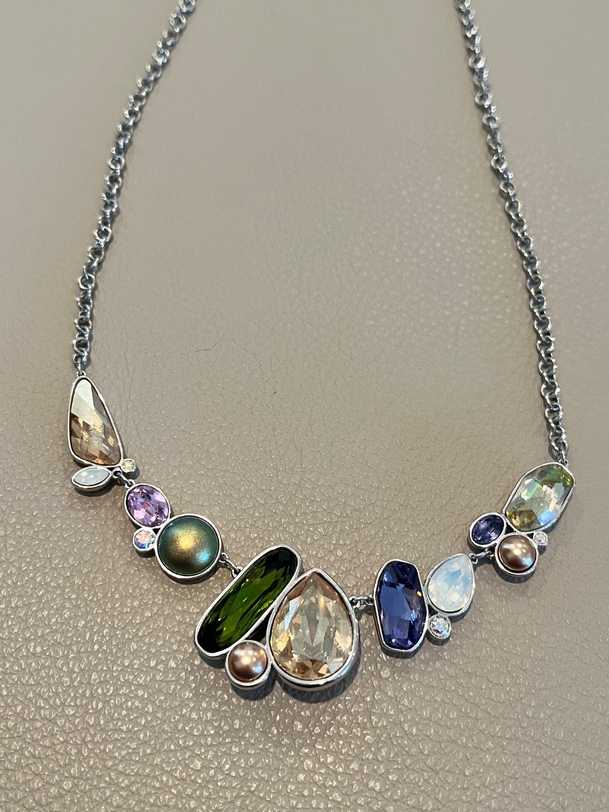 Touchstone by Swarovski Multi Color Crystal Silver Tone Rhodium Finish Necklace