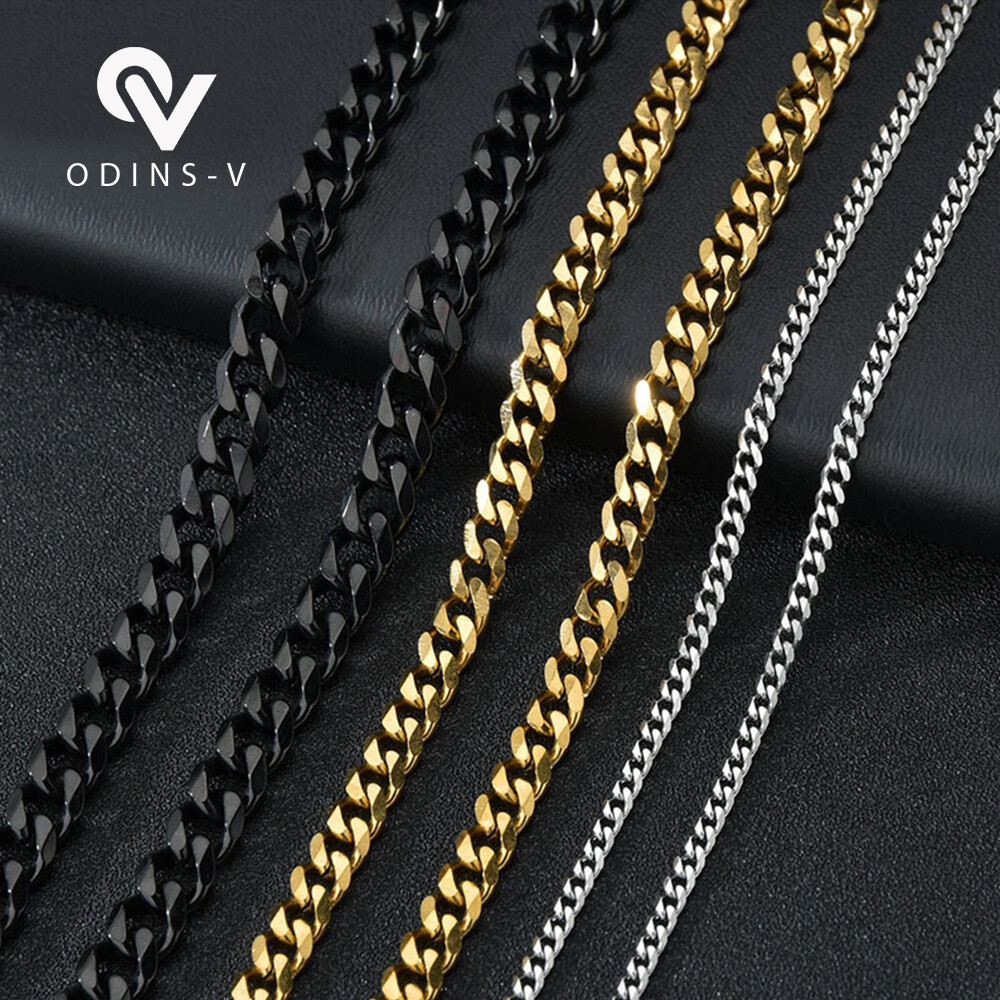 Mens Womens Chain Silver Gold Black Cuban Link Necklace 3mm 5mm 7mm 9mm 11mm 15m