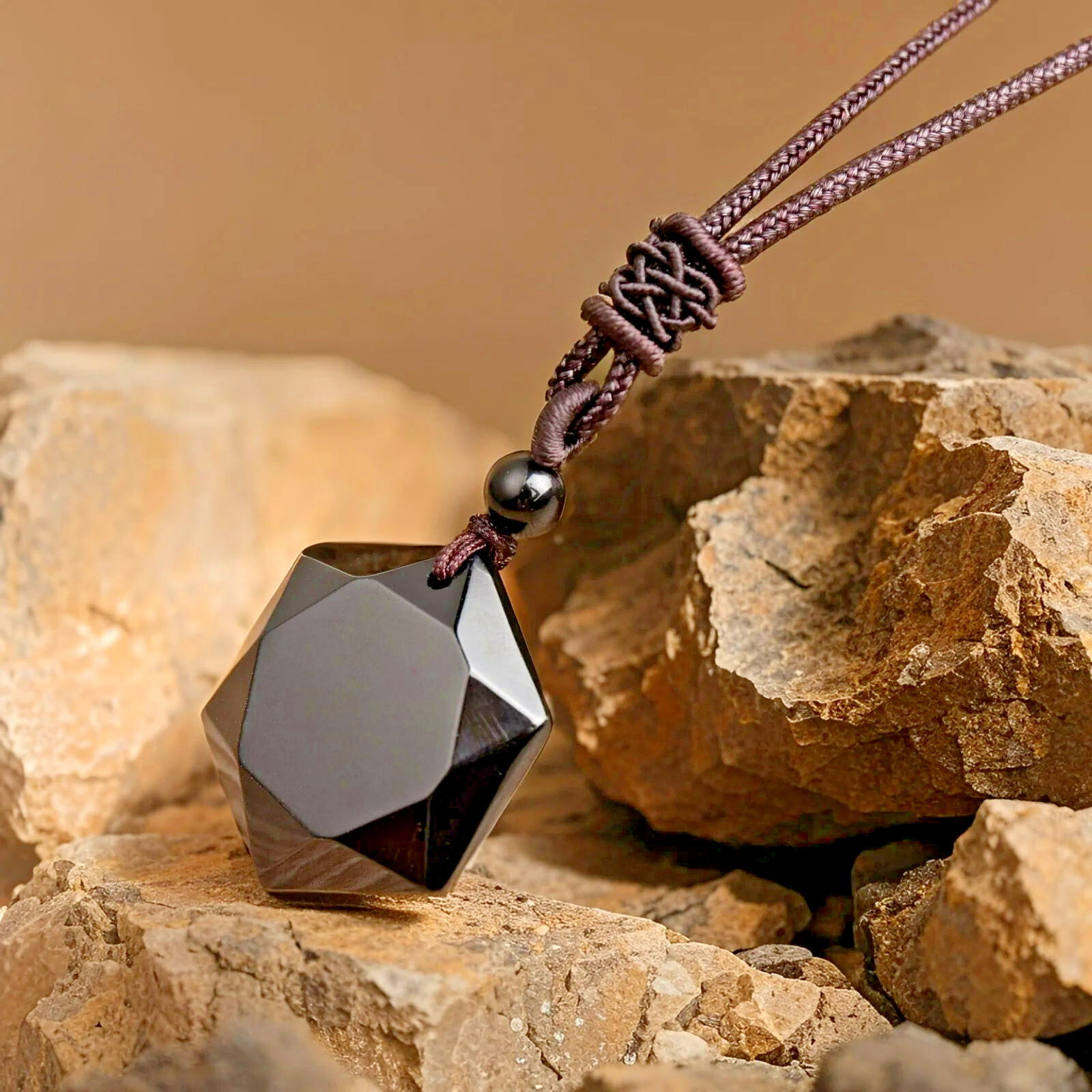 Natural Black Obsidian Stone Pendant Healing Fashion Amulet Unisex Necklace Gift