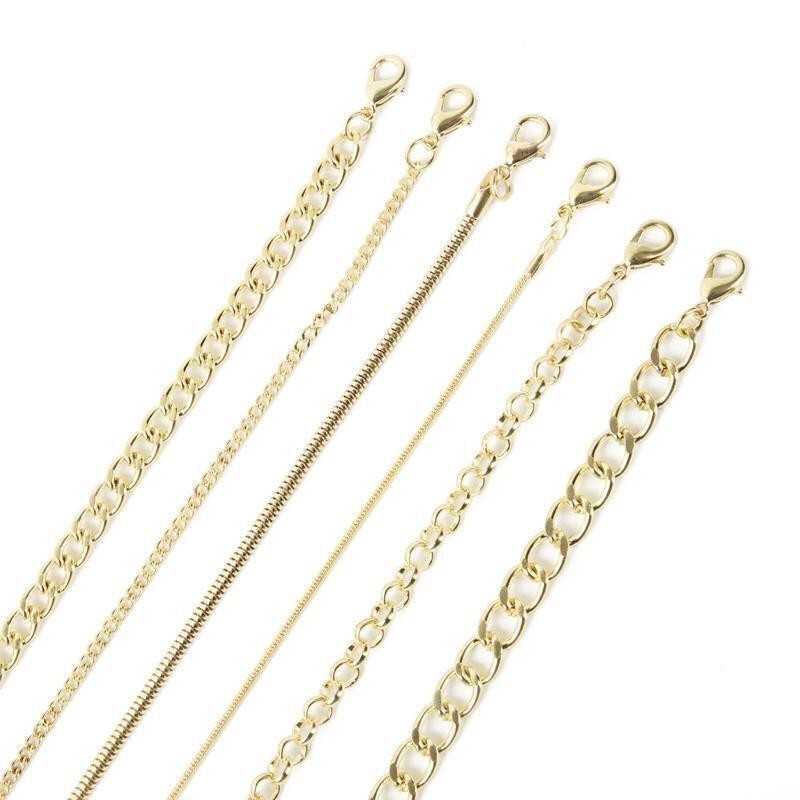 Gold Multi Chain Necklace Pack W/ Lobster Claw Clasps Adult Unisex DIY 6 Pcs New