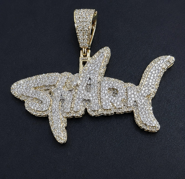 8Ct Moissanite Custom Name Shark Men’s Hip Hop Pendant 14K Yellow Gold Plated