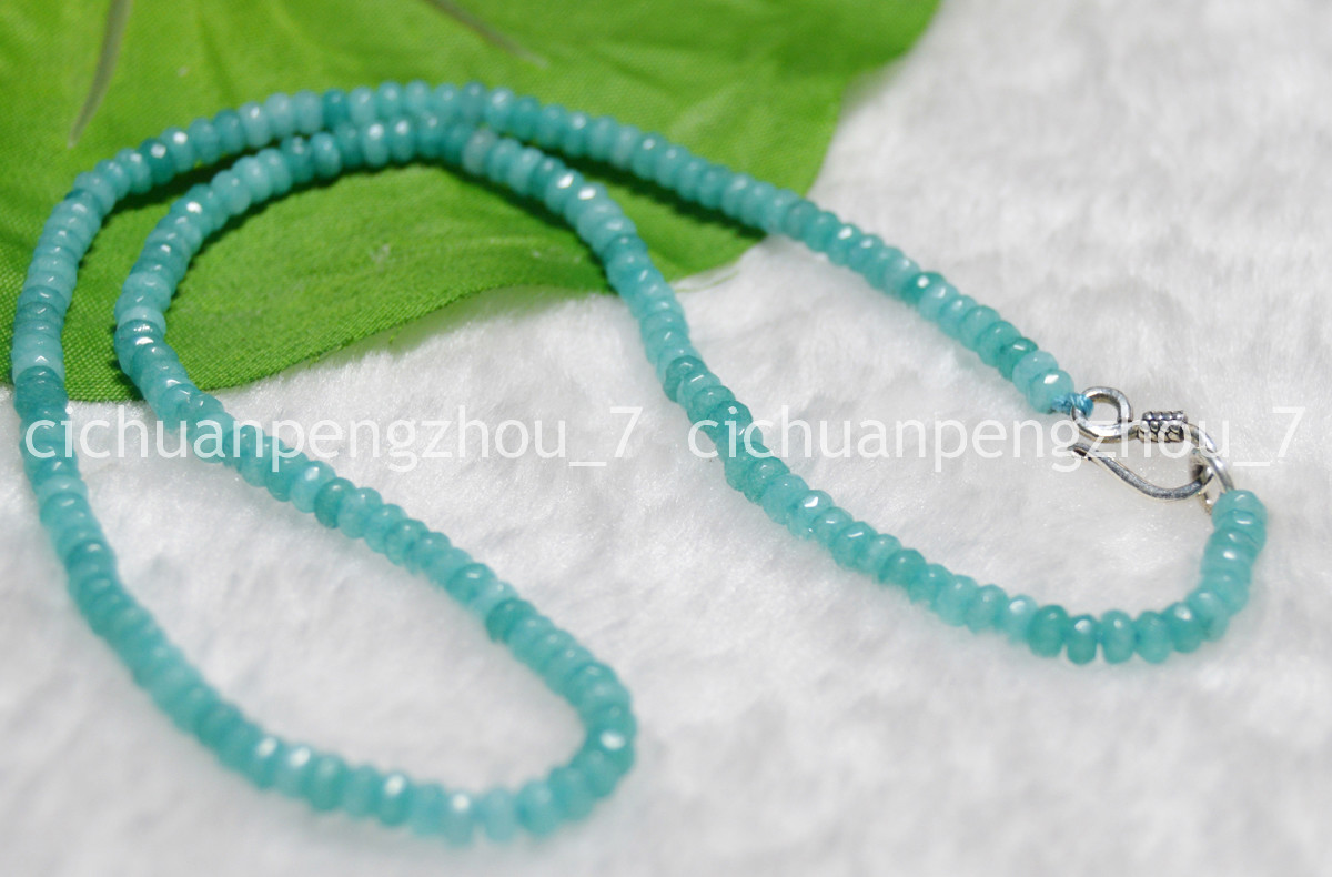 Faceted 2x4mm Blue Aquamarine Rondelle Gems Beads Necklace 18/24” Silver Clasp