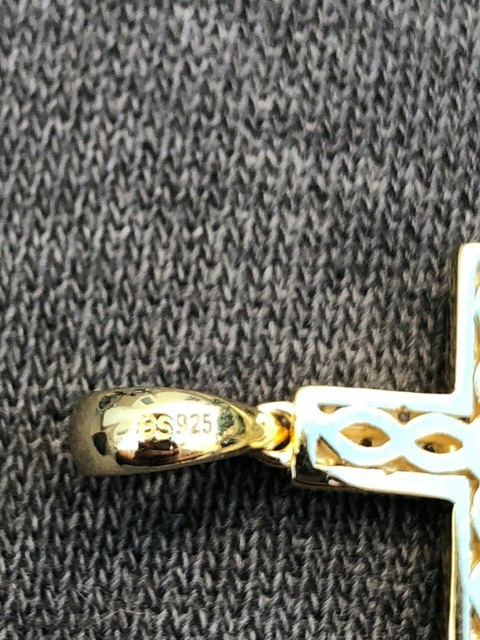 Sterling Silver 925 *14k Gold Plated* Men’s Small Cross Pendant CZ