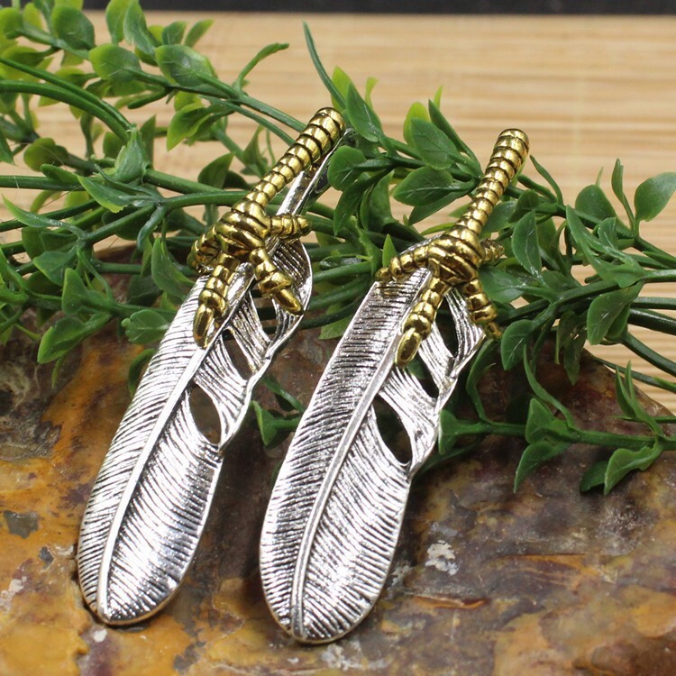 10Pcs Carved Tibetan Silver Claw Feather Charms Pendant Metal Alloy 62mm Jewelry