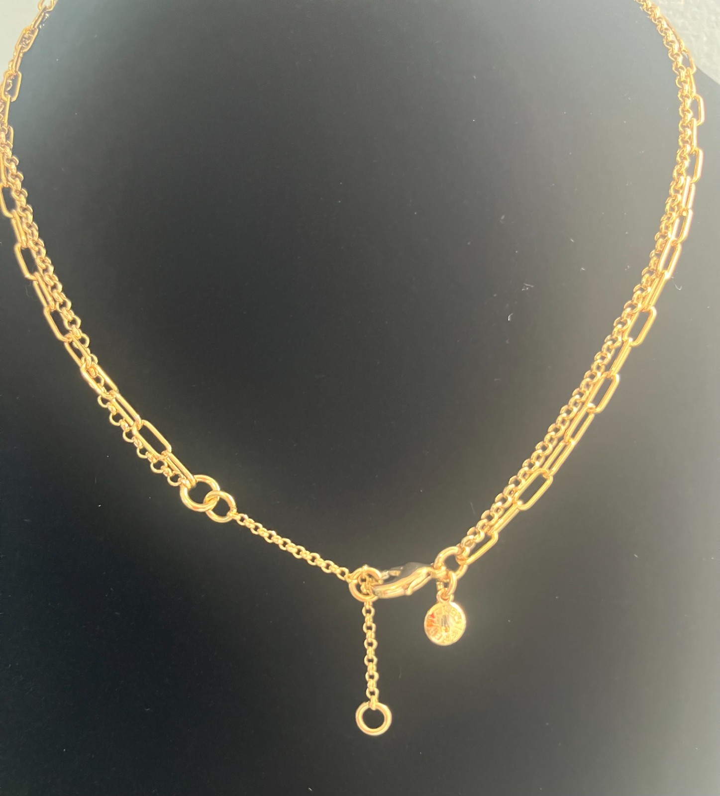 J.Crew Double Strand Layered Necklace Gold Tone Mother of Pearl Disc Coin Signed