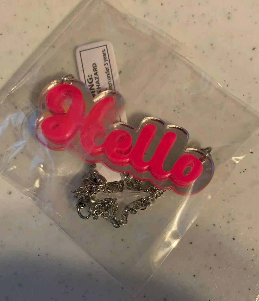 Hello Necklace, 15″ new in package, PINK