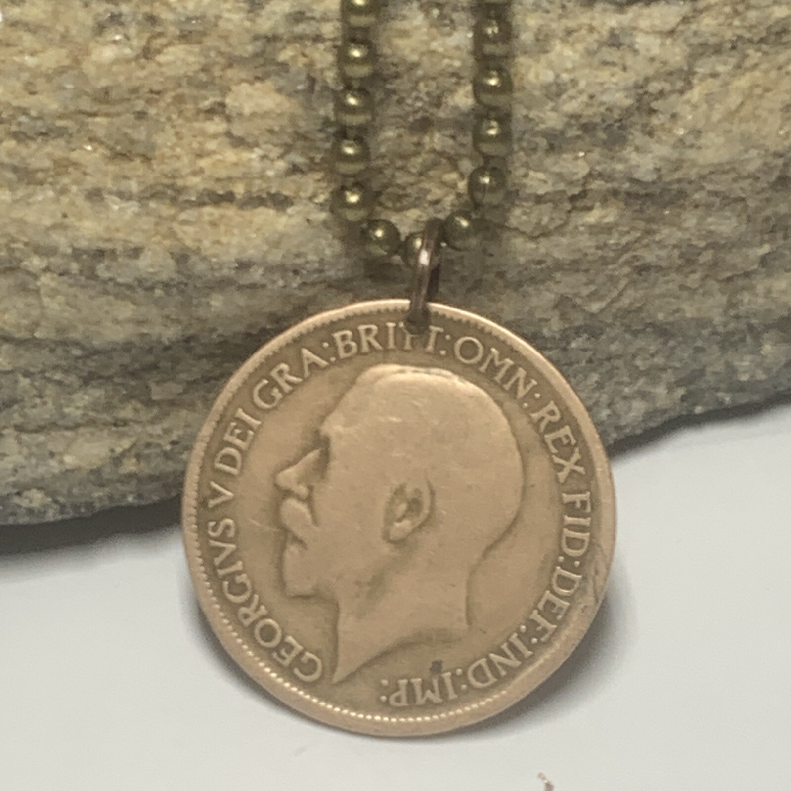 1916 UK ½ Penny – George V 1st portrait Coin Pendant Necklace. Great Gift 🎁 A1