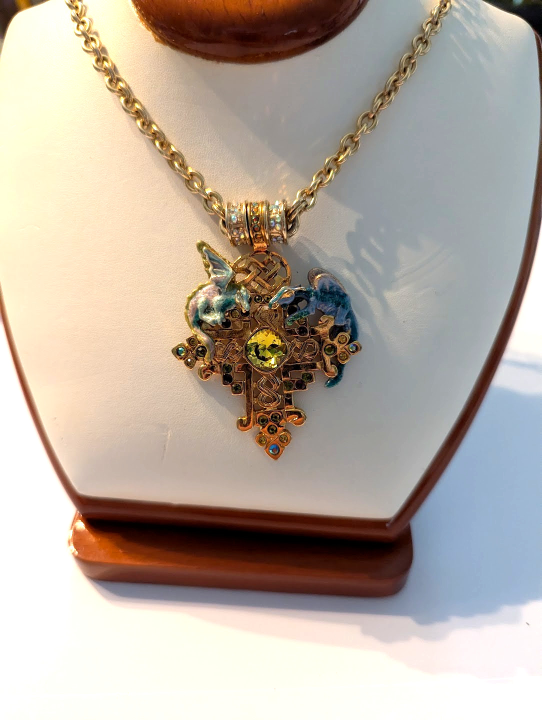 Kirks Folly Enameled Dragon Cross on Gold Magnetic Chain
