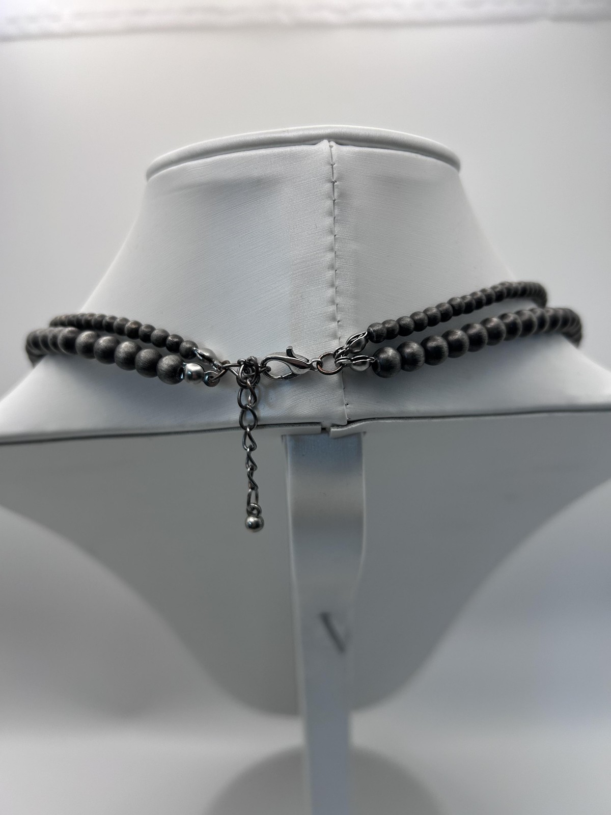Necklace Gray Beaded Layered Double Strand Lobster Clasp 18 Inch Fashion Womens