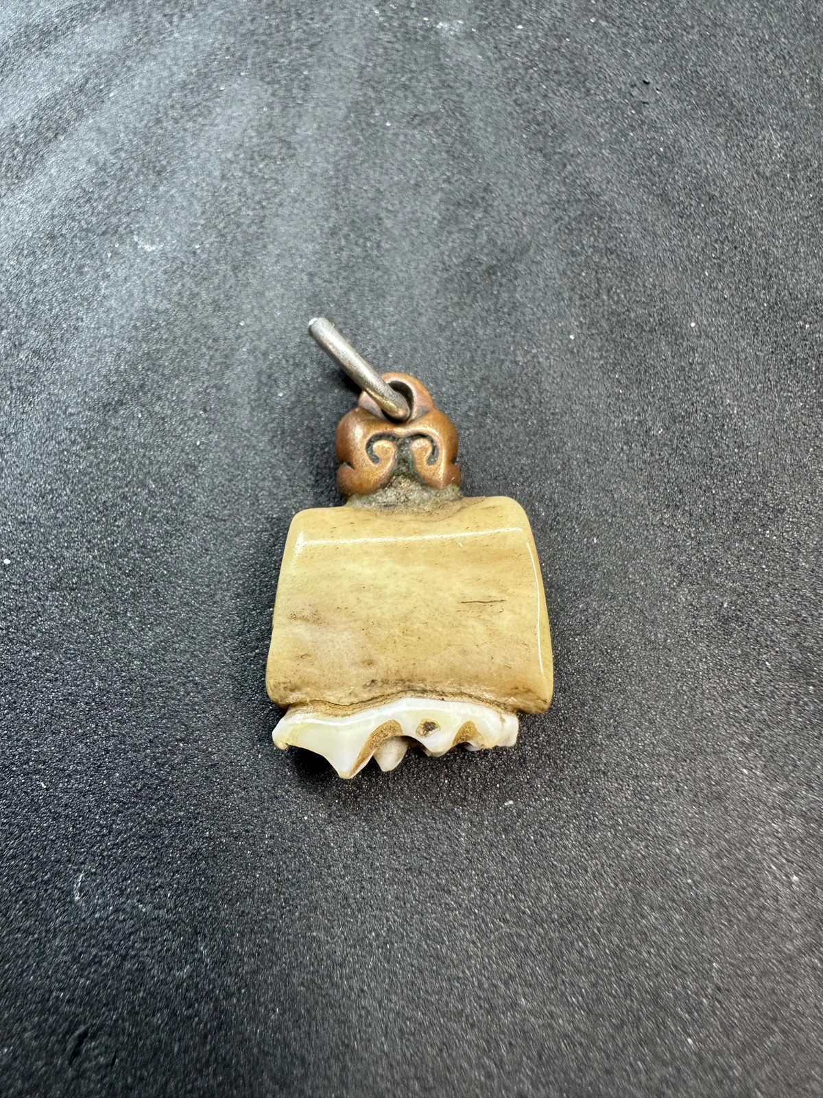 Vintage Himalayan Tooth Amulet Pendant – Tribal Talisman Copper Charm
