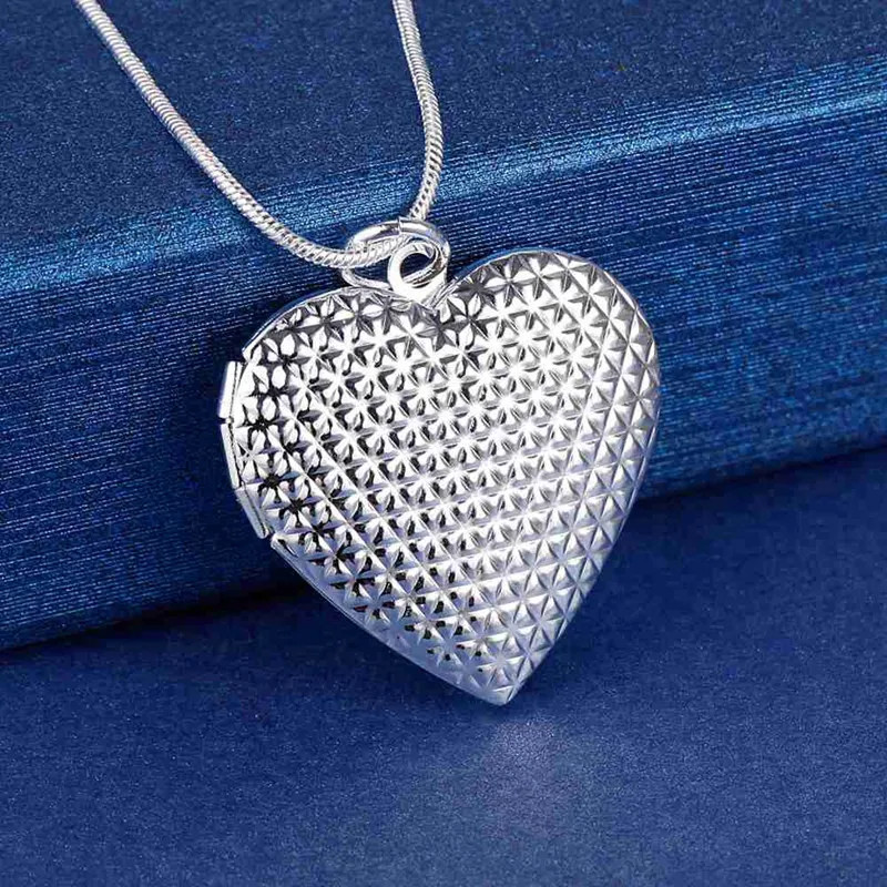 Photo Frame Pendant Necklace 925 Sterling Silver Oval Heart Locket Jewelry