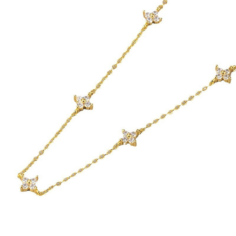 Chic Women Sterling Silver Plated Station Clover Choker Chain Necklace 16+2″ B10