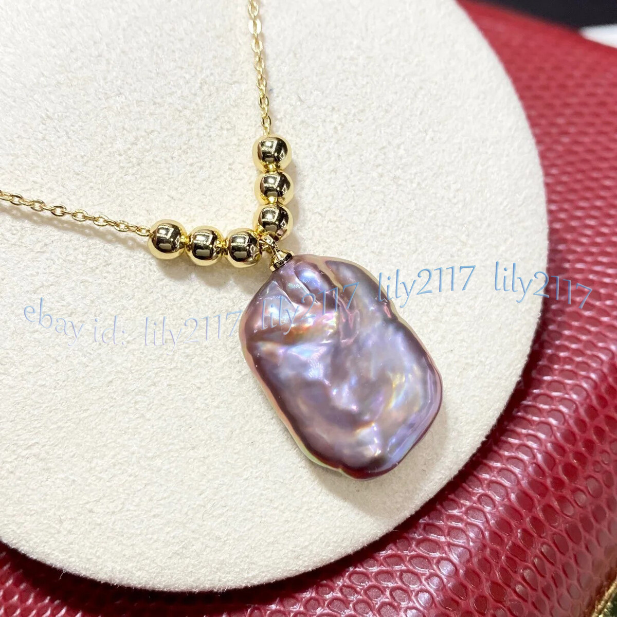 15-20mm Square Natural South Sea Baroque Purple Pearl Pendant Necklace 18” AAA