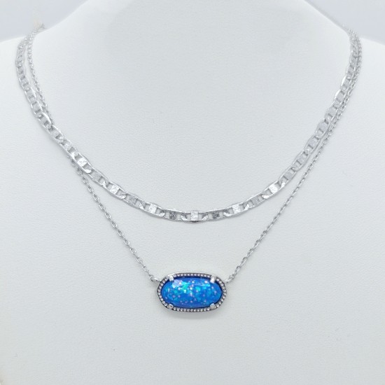 Kendra Scott Elisa Multi Strand Silver Pendant Necklace In Ocean Blue Opal