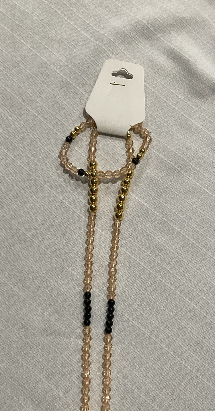 Gold Tone Black Beaded Necklace Ball/Bead Chain Crescent Moon Charm Pendant