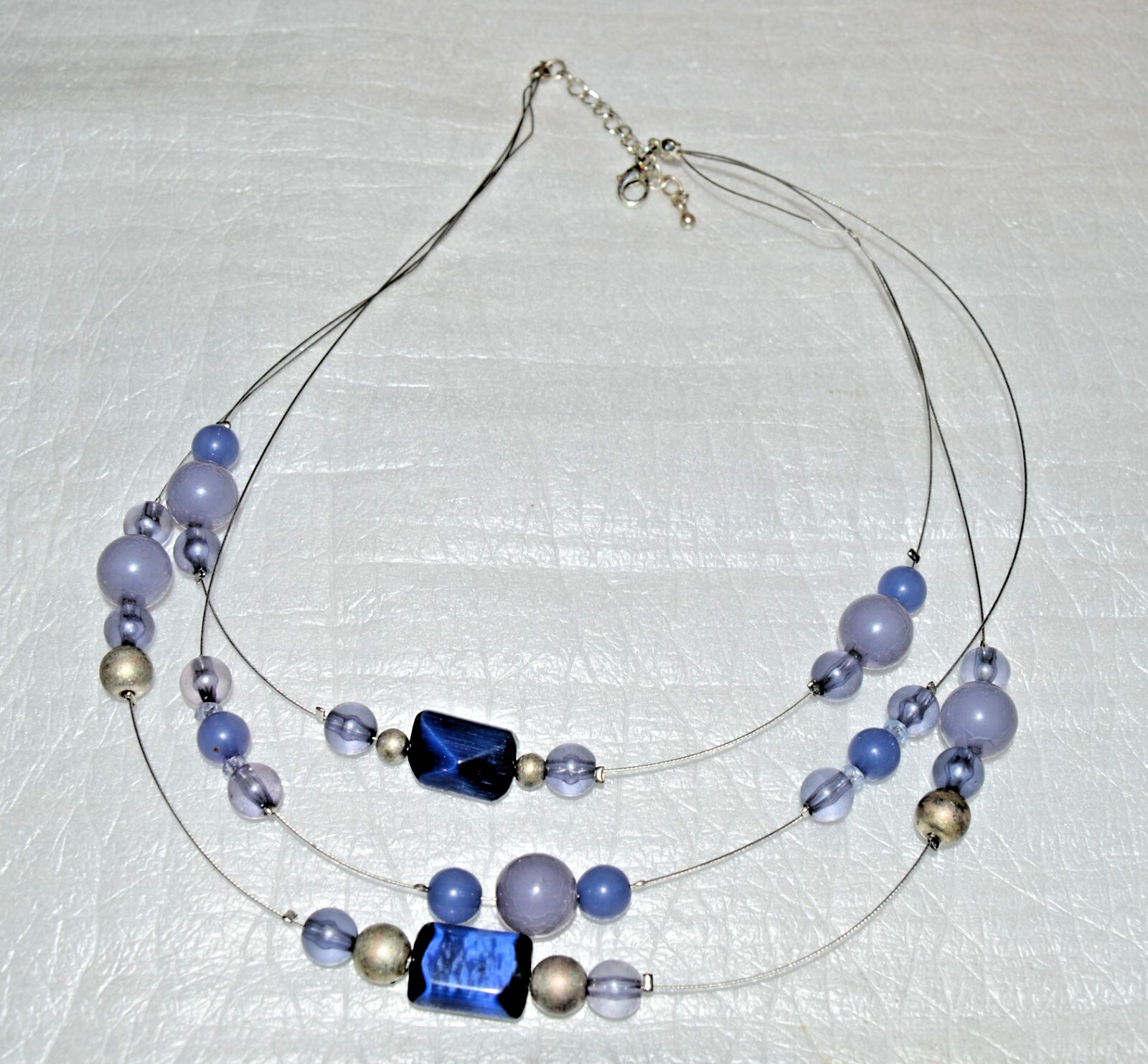 Blue Beaded 3 Strand Choker Necklace 15+ in. Jewelry
