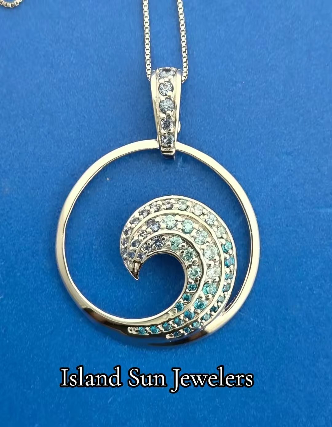Wave Pendant, Sterling Silver & Blue CZ